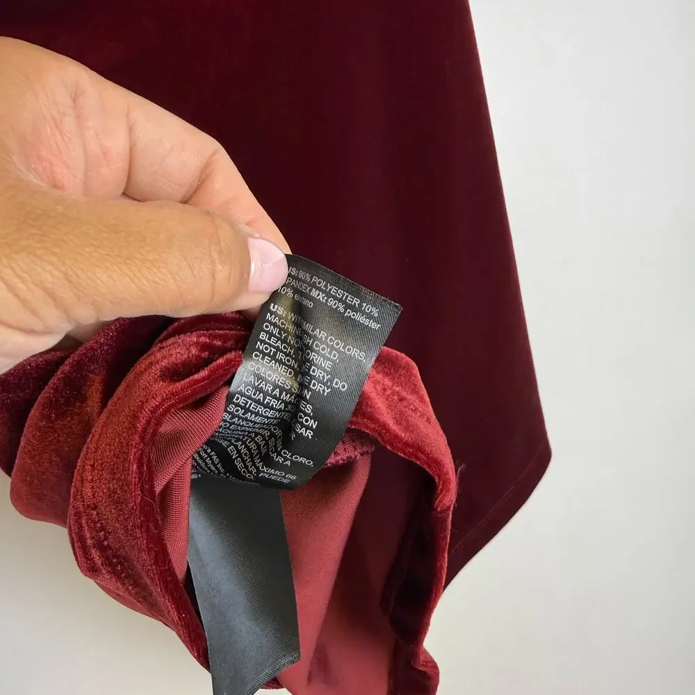 White House Black Market Off Shoulder Draped Velvet Blouse Red - L